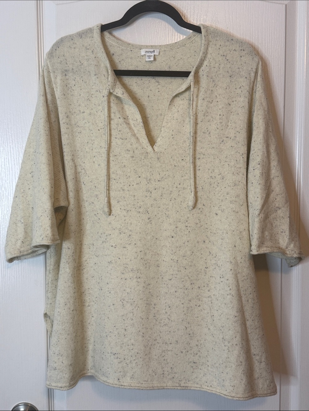 J Jill PureJill Half Sleeve Ivory Confetti Cotton / Wool Sweater Size XL